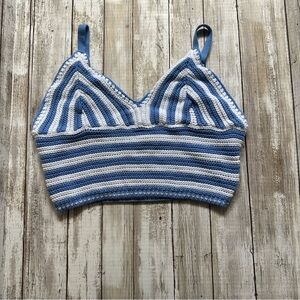 Hollister Blue and White Crochet Top size L